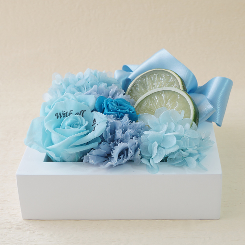 【メッセージローズ】フレッシュフレームプリザーブドフラワーアレンジS≪ブルー≫