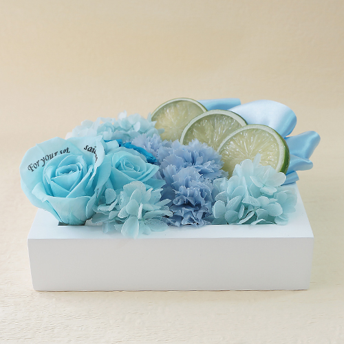 【メッセージローズ】フレッシュフレームプリザーブドフラワーアレンジM≪ブルー≫