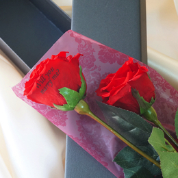 【バラ二輪ペア】プリザーブドフラワーLOVEローズ(専用バッグ付き) ≪レッド≫