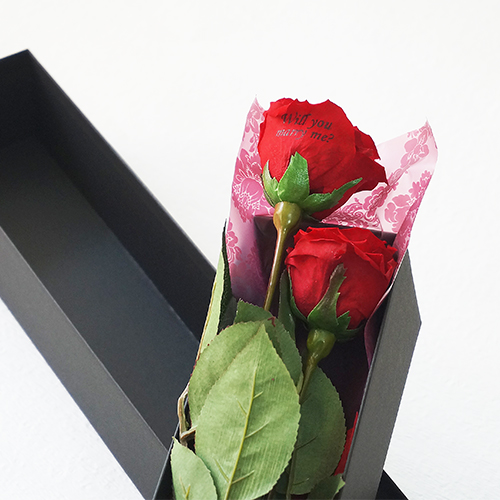 【バラ二輪ペア】プリザーブドフラワーLOVEローズ(専用バッグ付き) ≪レッド≫