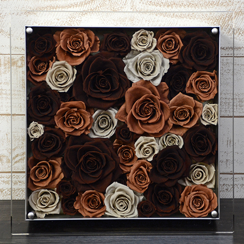 プリザーブドフラワーローズフレームアレンジ　≪ブラウン系≫