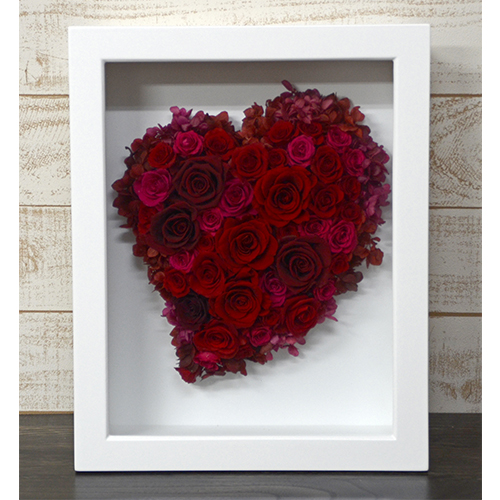 ハートプリザーブドフラワーローズフレームアレンジ　≪レッド≫