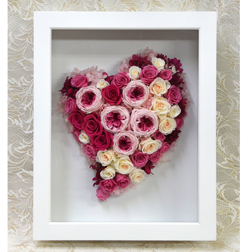 ハートプリザーブドフラワーローズフレームアレンジ ≪ピンク≫