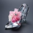 名入れ彫刻 シンデレラの靴 クリスタルガラス プリンセスアレンジ プリザーブドフラワー≪ピンク≫