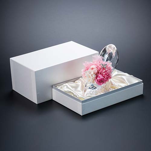 名入れ彫刻 シンデレラの靴 クリスタルガラス プリンセスアレンジ プリザーブドフラワー≪ピンク≫