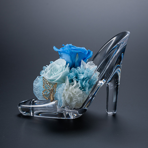 【プロポーズ】シンデレラの靴 プリンセスアレンジ(アクリル製)プリザーブドフラワー≪ブルー≫