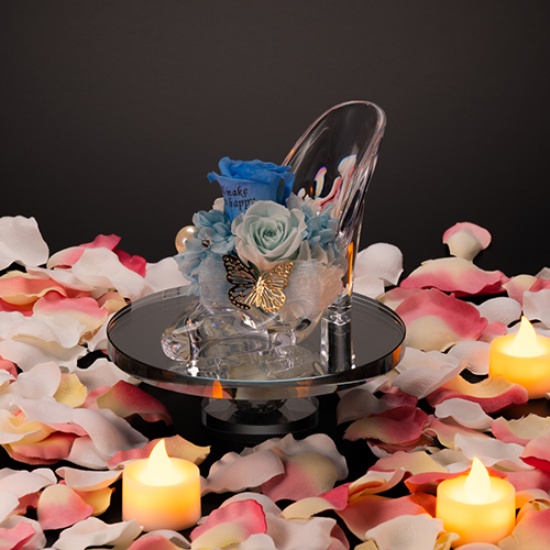 【プロポーズ】シンデレラの靴 プリンセスアレンジ(アクリル製)プリザーブドフラワー≪ブルー≫