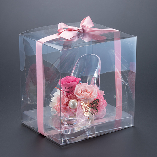 【プロポーズ】シンデレラの靴 プリンセスアレンジ(アクリル製)プリザーブドフラワー≪ピンク ≫