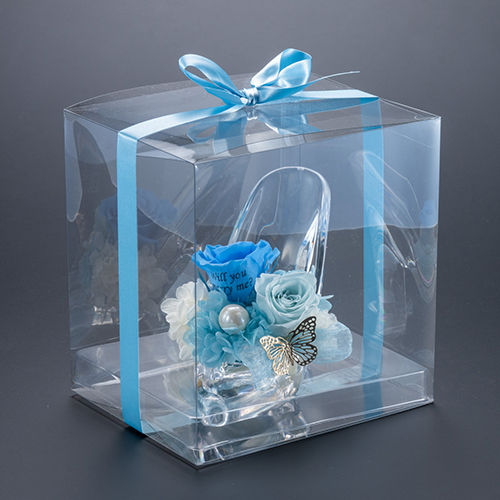 【プロポーズ】シンデレラの靴 プリンセスアレンジ(アクリル製)プリザーブドフラワー≪ブルー≫