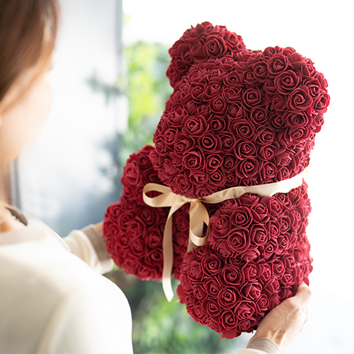 幸せを呼ぶ ローズ テディベア　ワインレッド
