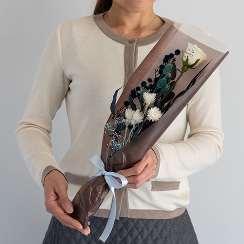 【メッセージローズ】ドライフラワーブーケ　アンティークブルー