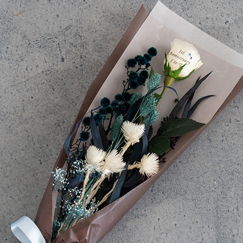 【メッセージローズ】ドライフラワーブーケ　アンティークブルー