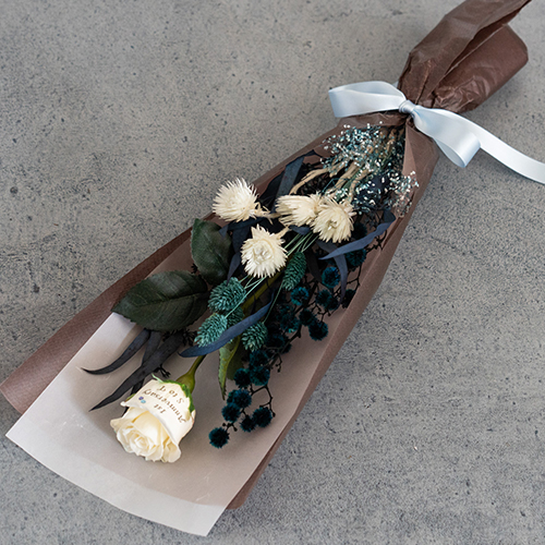 【メッセージローズ】ドライフラワーブーケ　アンティークブルー