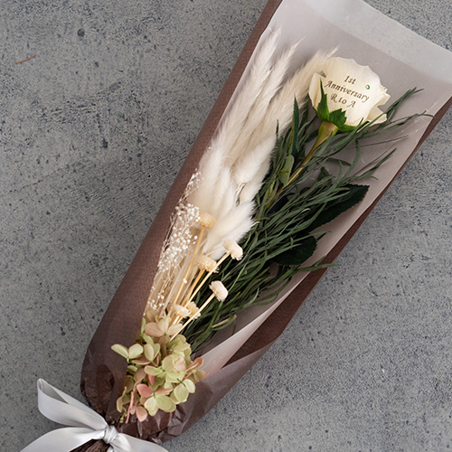 【メッセージローズ】ドライフラワーブーケ　アンティークホワイト