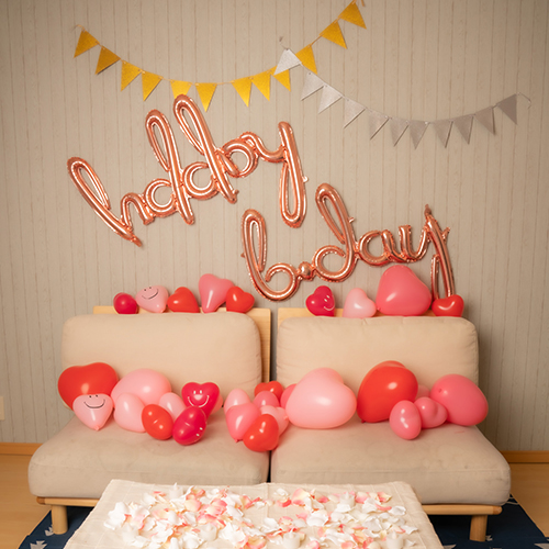 ハートバルーン装飾セット & Happy Birthday (誕生日おめでとう)