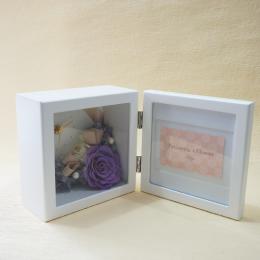 【花に記念日プリント】ピクチャークロックスタンド&プリザーブドフラワー≪ヴァイオレット≫ 紫のバラ