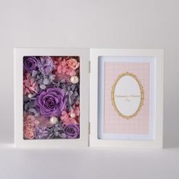 【花に記念日プリント】フォトフレーム&プリザーブドフラワー L ≪ヴァイオレット≫ 紫のバラ