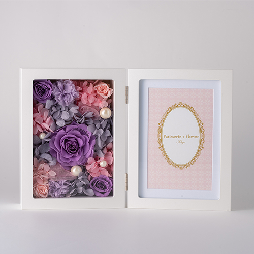 【花に記念日プリント】フォトフレーム&プリザーブドフラワー L ≪ヴァイオレット≫ 紫のバラ