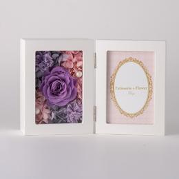 【花に記念日プリント】フォトフレーム&プリザーブドフラワー S ≪ヴァイオレット≫ 紫のバラ