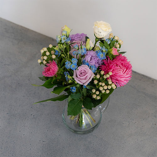 【花に記念日プリント】季節のブーケ ヴァイオレット Sサイズ 紫のバラ