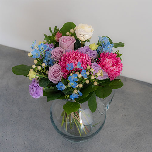 【花に記念日プリント】季節のブーケ ヴァイオレット Mサイズ 紫のバラ