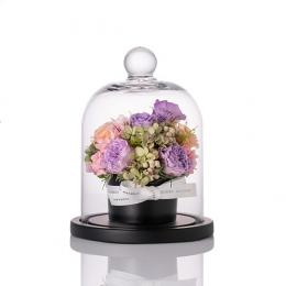 【花に記念日プリント】フラワードームアレンジメント ヴァイオレット S 紫のバラ