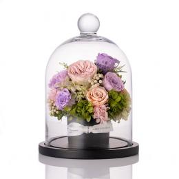 【花に記念日プリント】フラワードームアレンジメント ヴァイオレット M 紫のバラ