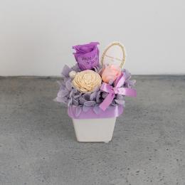 【花に記念日プリント】パステルプリザーブドフラワーアレンジ S ≪ヴァイオレット≫ 紫のバラ