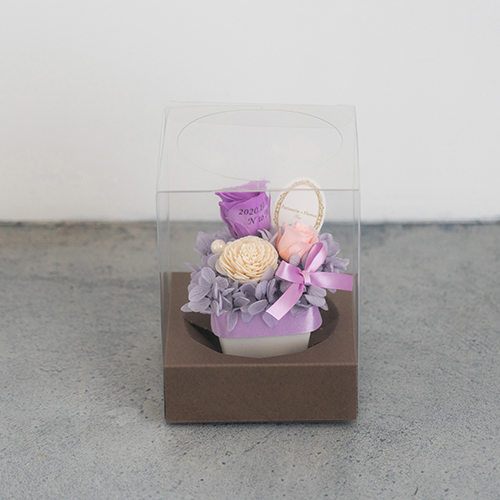 【花に記念日プリント】パステルプリザーブドフラワーアレンジ S ≪ヴァイオレット≫ 紫のバラ