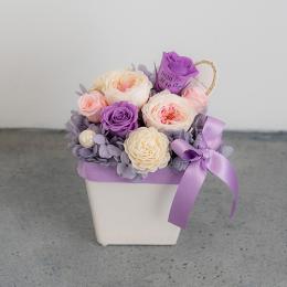 【花に記念日プリント】パステルプリザーブドフラワーアレンジ L ≪ヴァイオレット≫ 紫のバラ