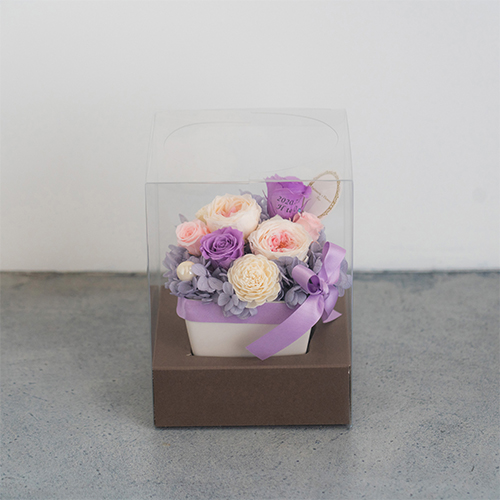 【花に記念日プリント】パステルプリザーブドフラワーアレンジ L ≪ヴァイオレット≫ 紫のバラ