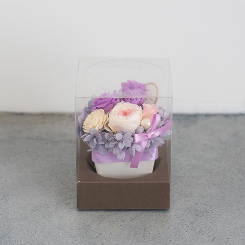 【花に記念日プリント】パステルプリザーブドフラワーアレンジ M ≪ヴァイオレット≫ 紫のバラ