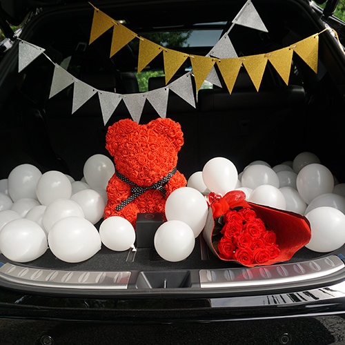 【車でサプライズ演出】ホワイトバルーン+フラッグ装飾セット