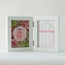 【花に記念日プリント】フォトフレーム&プリザーブドフラワー S ≪ピーチ≫