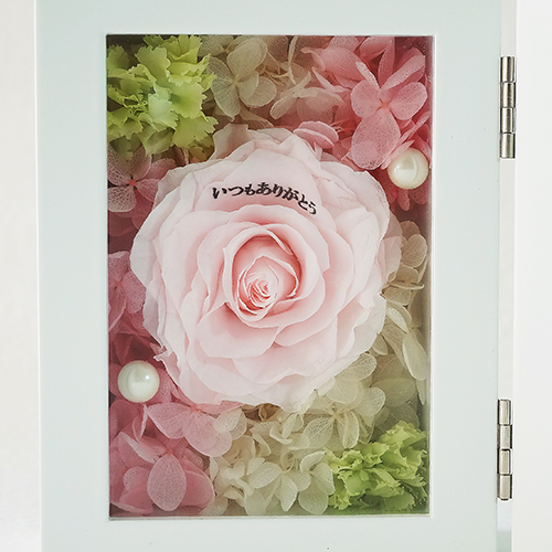 【花に記念日プリント】フォトフレーム&プリザーブドフラワー S ≪ピーチ≫