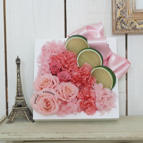 【メッセージローズ】フレッシュフレームプリザーブドフラワーアレンジM≪ピンク≫