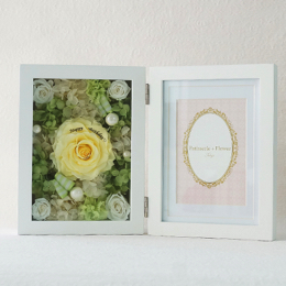 【花に記念日プリント】フォトフレーム&プリザーブドフラワー L ≪リモーネ≫