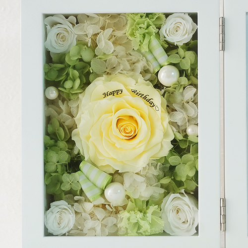 【花に記念日プリント】フォトフレーム&プリザーブドフラワー L ≪リモーネ≫