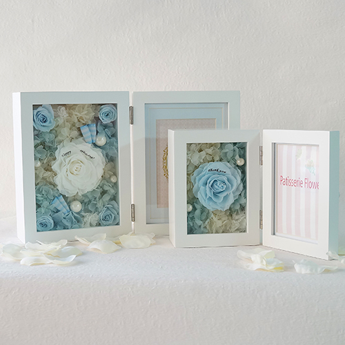 【花に記念日プリント】フォトフレーム&プリザーブドフラワー S ≪ソーダ≫