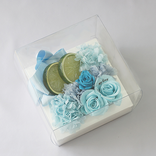 【メッセージローズ】フレッシュフレームプリザーブドフラワーアレンジS≪ブルー≫