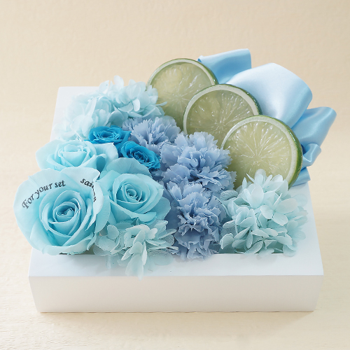 【メッセージローズ】フレッシュフレームプリザーブドフラワーアレンジM≪ブルー≫