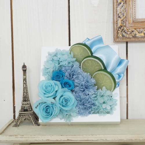 【メッセージローズ】フレッシュフレームプリザーブドフラワーアレンジM≪ブルー≫