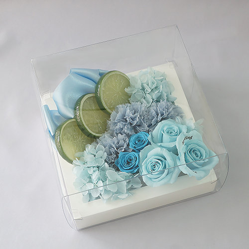 【メッセージローズ】フレッシュフレームプリザーブドフラワーアレンジM≪ブルー≫