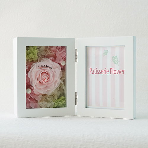 【花に記念日プリント】フォトフレーム&プリザーブドフラワー S ≪ピーチ≫