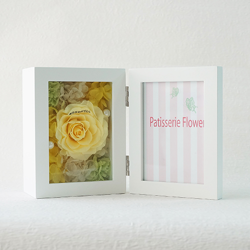 【花に記念日プリント】フォトフレーム&プリザーブドフラワー S ≪リモーネ≫