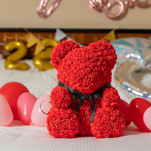 【ホテルでプロポーズ】 幸せを呼ぶローズテディベア+フラッグ装飾セット