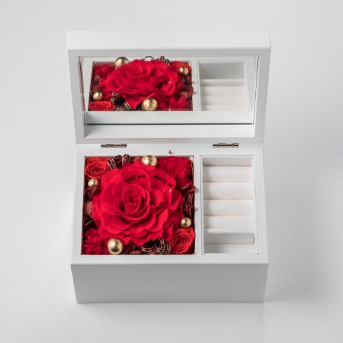 【ホテルでプロポーズ】Special高級オルゴールジュエリーBOX ≪Dレッド≫+フラッグ装飾セット