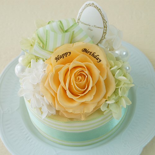 【メッセージローズ】ホールケーキ&プリザーブドフラワー≪オレンジ≫