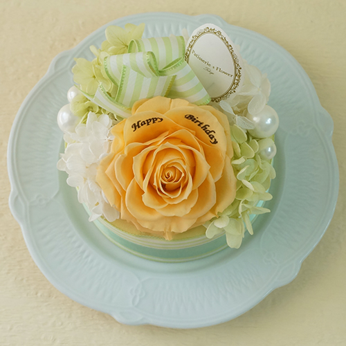 【メッセージローズ】ホールケーキ&プリザーブドフラワー≪オレンジ≫