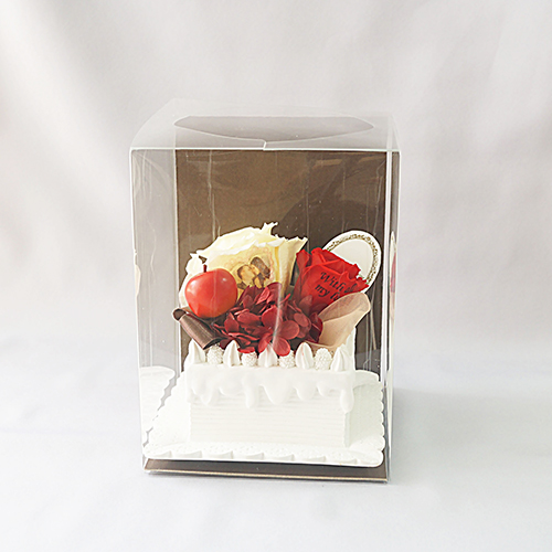 【メッセージローズ】赤りんごのホイップクリームスクエアケーキ&プリザーブドフラワー≪レッド≫